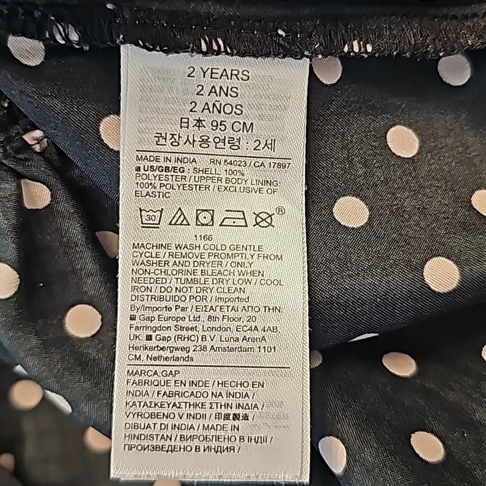 Gap Baby Black With Gray Polka Dots Smocked Long-Sleeve Dress - Size 2 Years